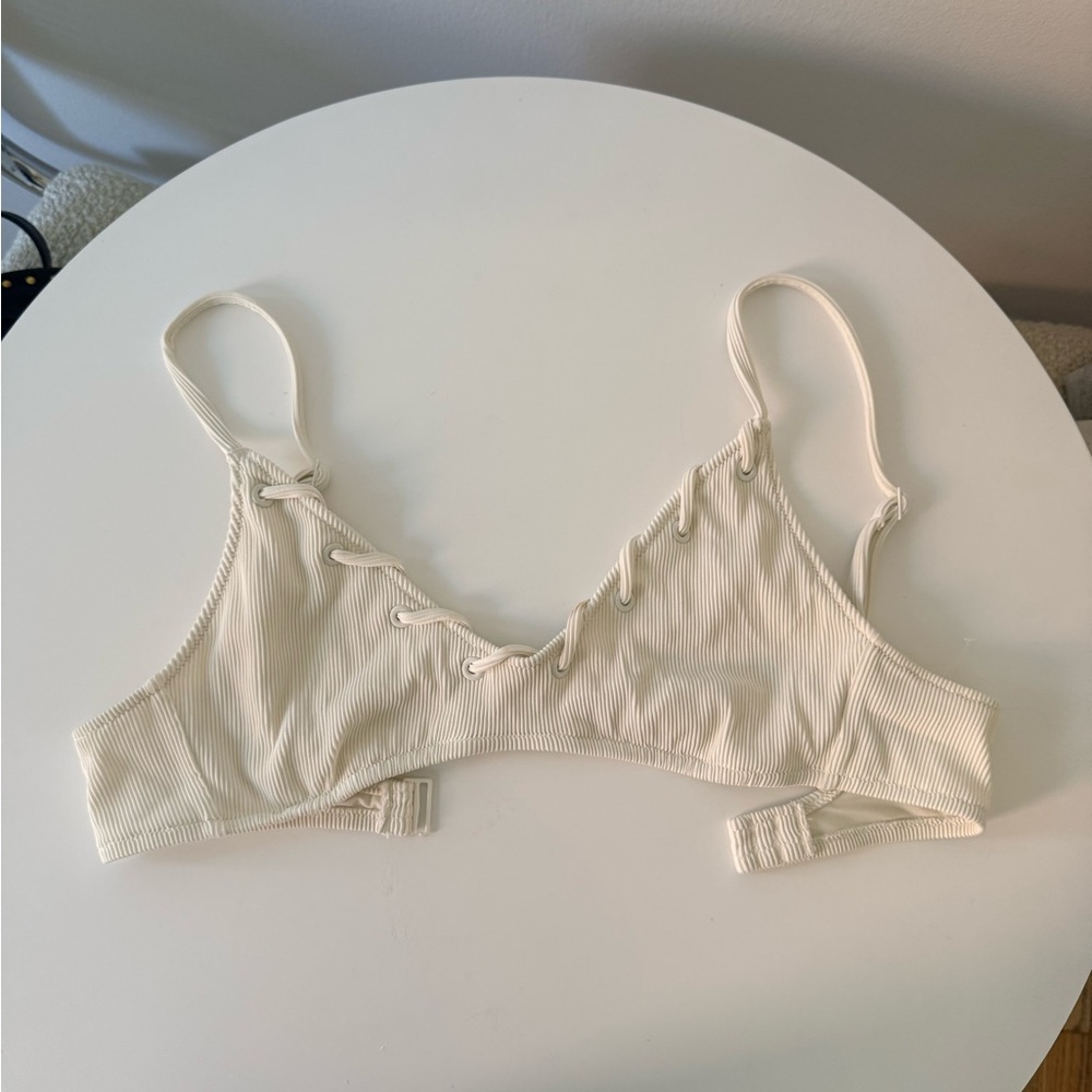 Cream/White Ribbed Lace-Up Bikini Set - Picture 4 of 5